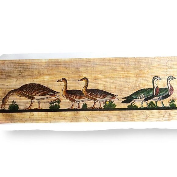 Vintage Egyptian Papyrus Bookmark Hand Painted Geese Birds Hieroglyphics Art - Picture 2 of 6